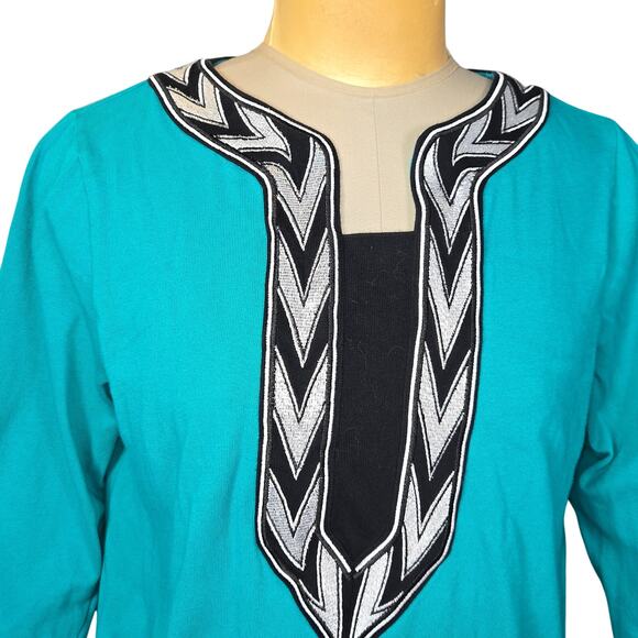Bob Macke Womens L Wearable Art Tunic Top Embroidered Chevron Boho Casual Chic - Picture 2 of 9